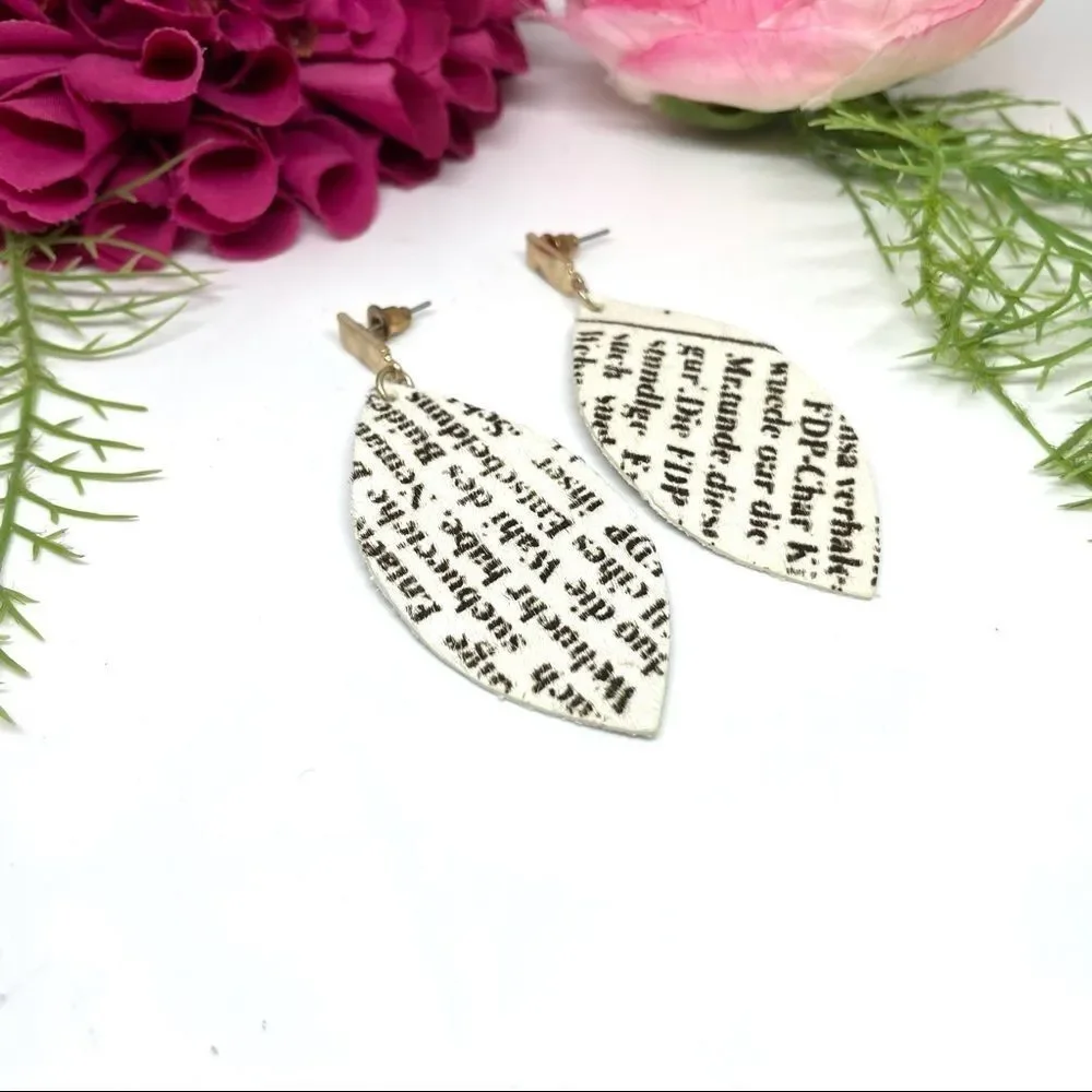NEW⚜️REAL LEATHER & Fur Script Pattern Dangly Earrings